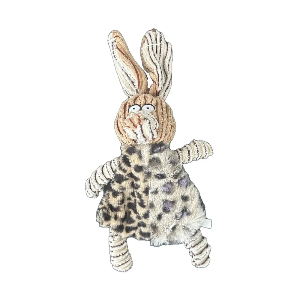 Squeaky Dog Toy Rabbit Plush Leopard Print Corduroy Molar Chew Toy for Pets